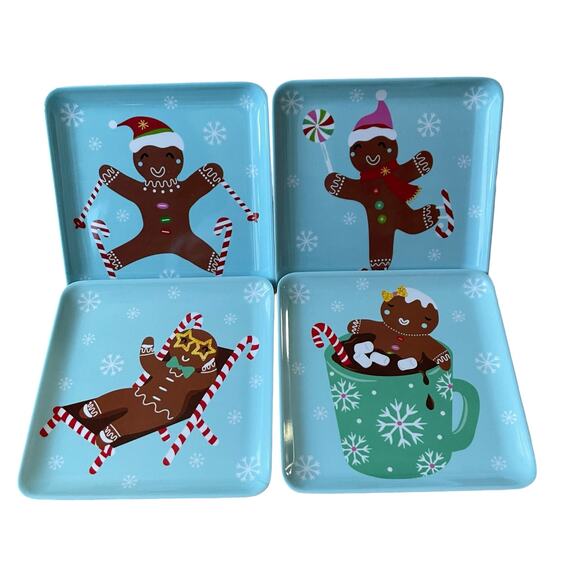 Sugarplum Dreams CHRISTMAS GINGERBREAD Appetizer Plate 5.75in Melamine Set 4 NEW - Picture 11 of 12